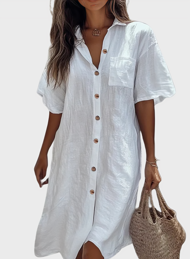Lightweight Shirt Dress in Cotton and Linen