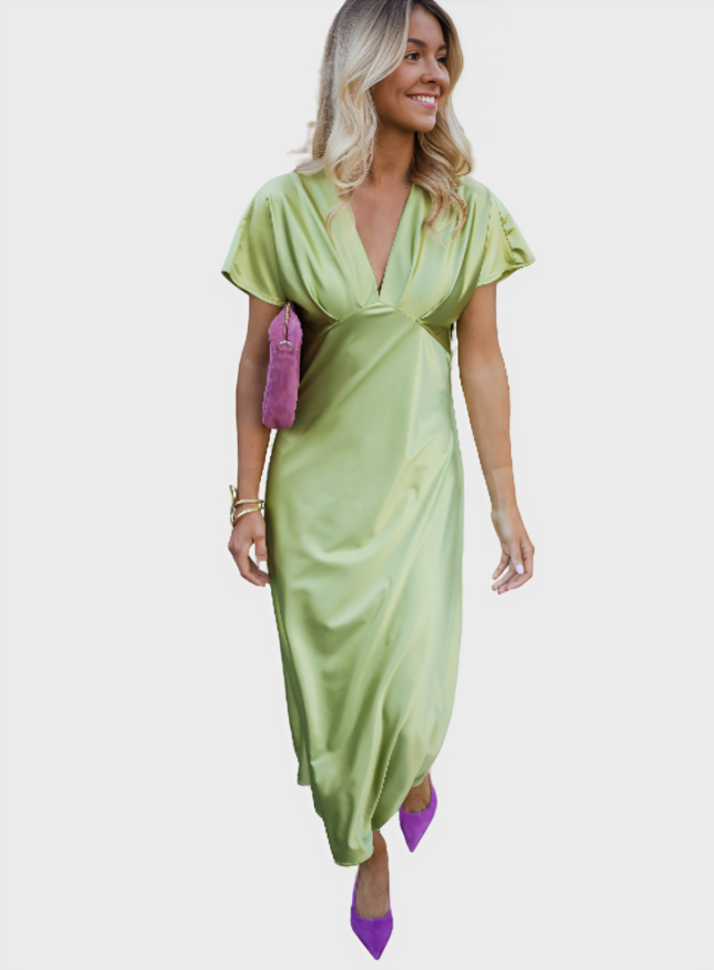 Eleonore Satin V-Neck Dress
