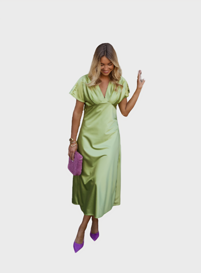 Eleonore Satin V-Neck Dress