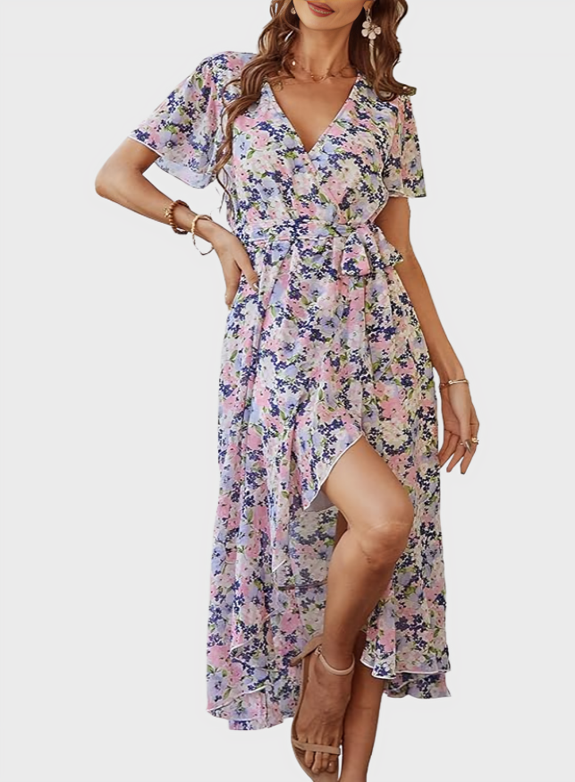 Summer Wrap V Neck Maxi Dress