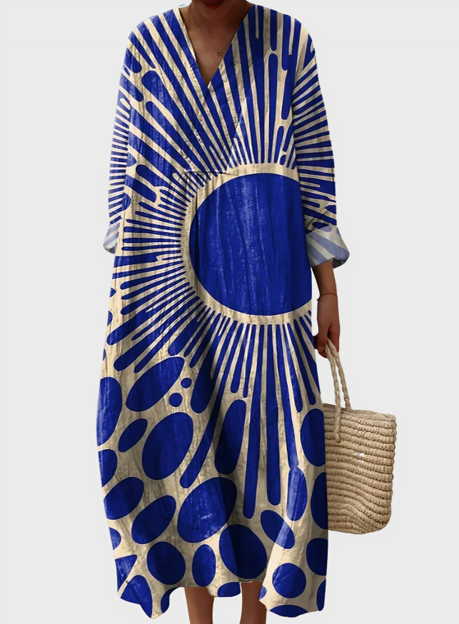 Malia Artistic Cotton-Linen Midi Dress