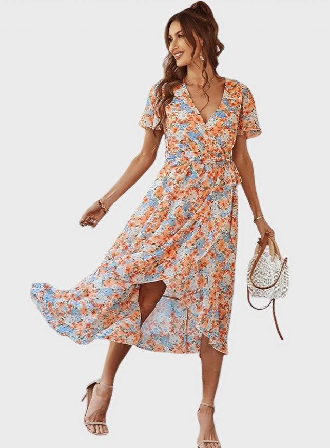 Summer Wrap V Neck Maxi Dress