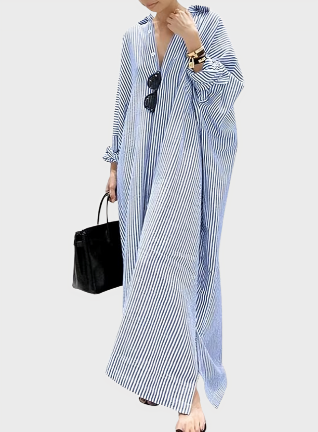 Striped Cotton Maxi Shirt Dress