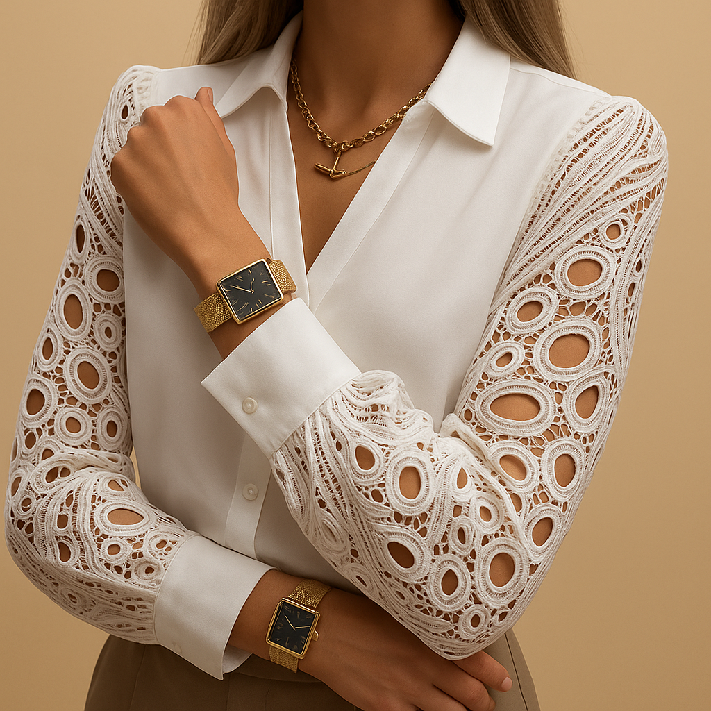 Blouse with lace sleeves and collar for women | Hazel