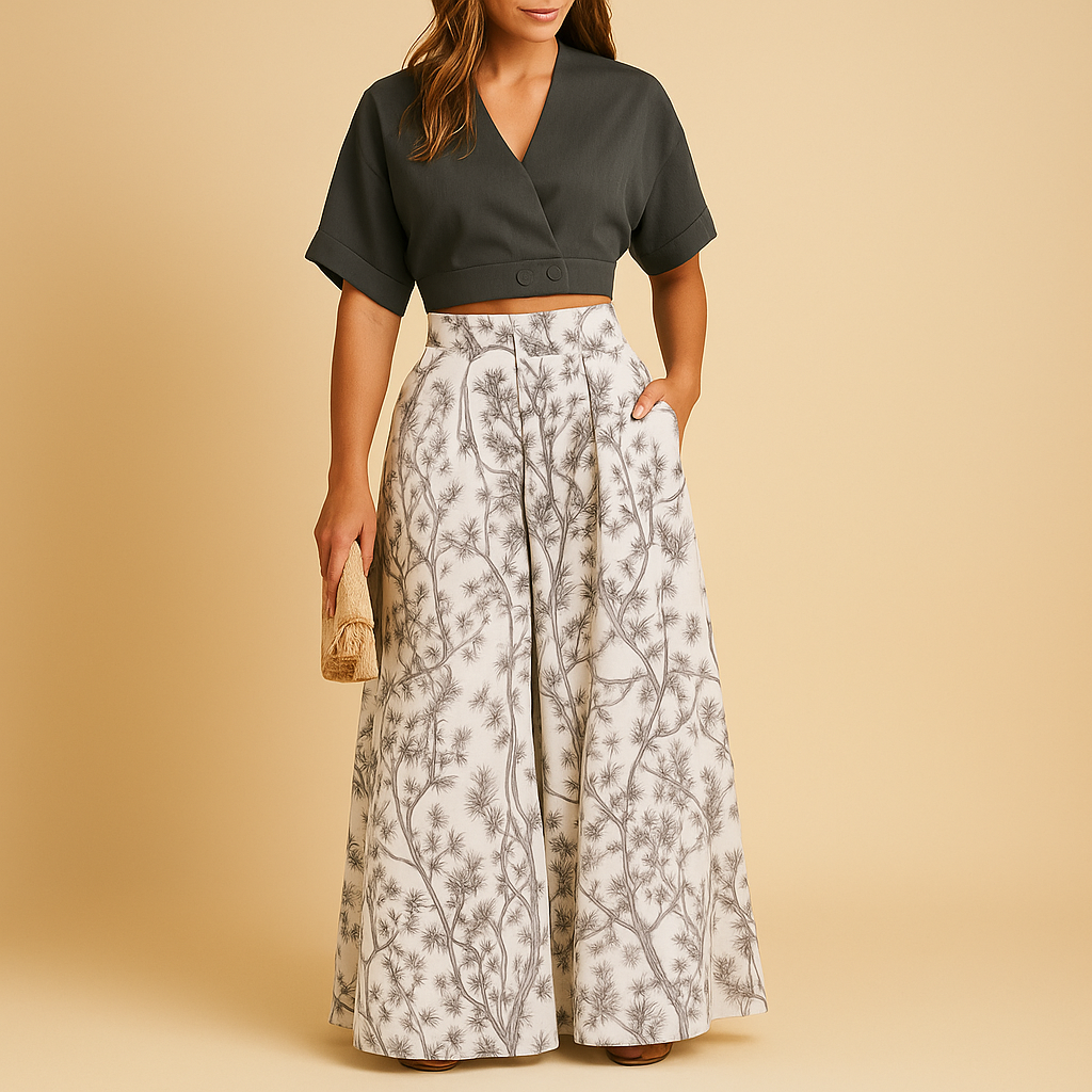 Floral summer top and wide-leg trouser set for women | Naleya