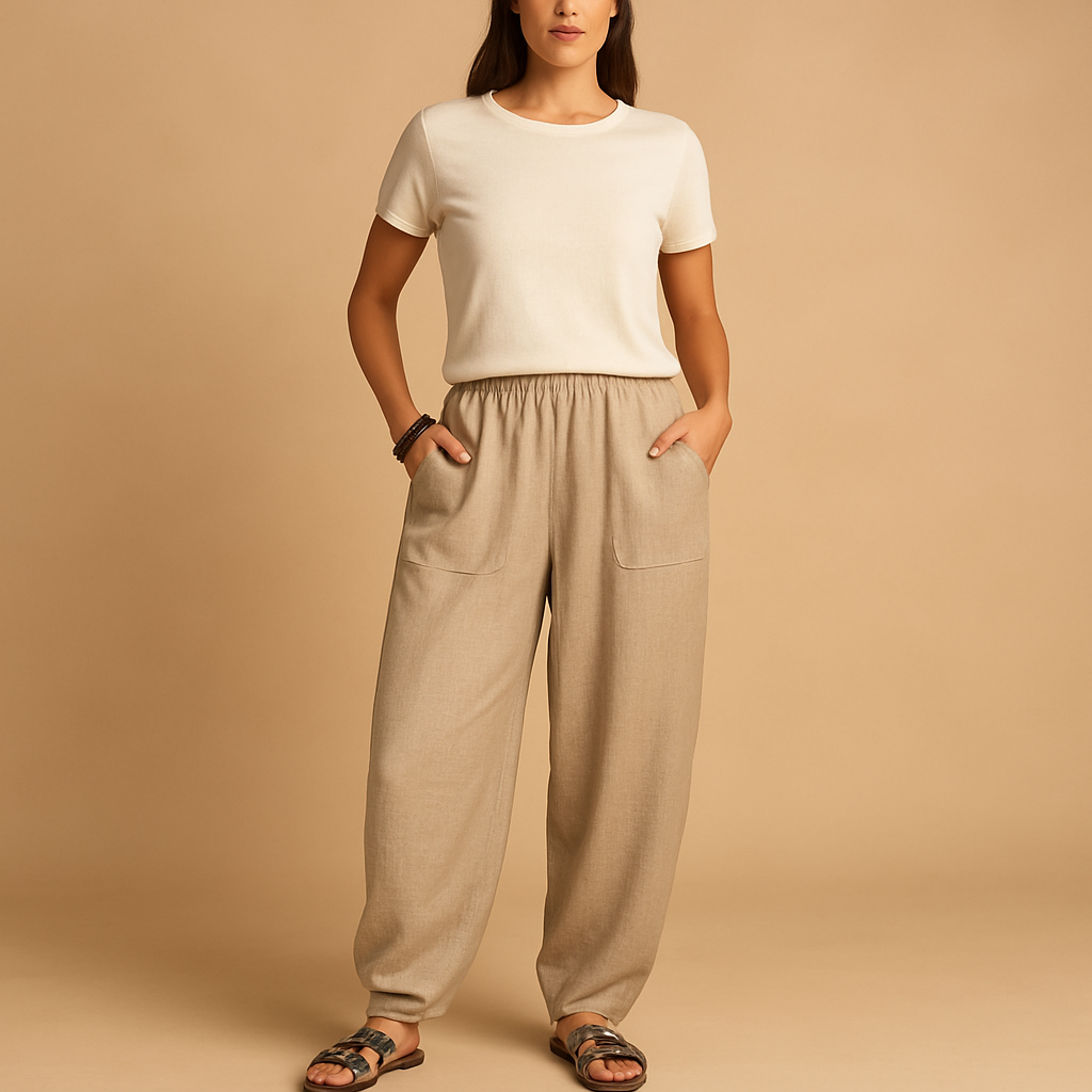 High-waisted linen boho trousers for women | Femke