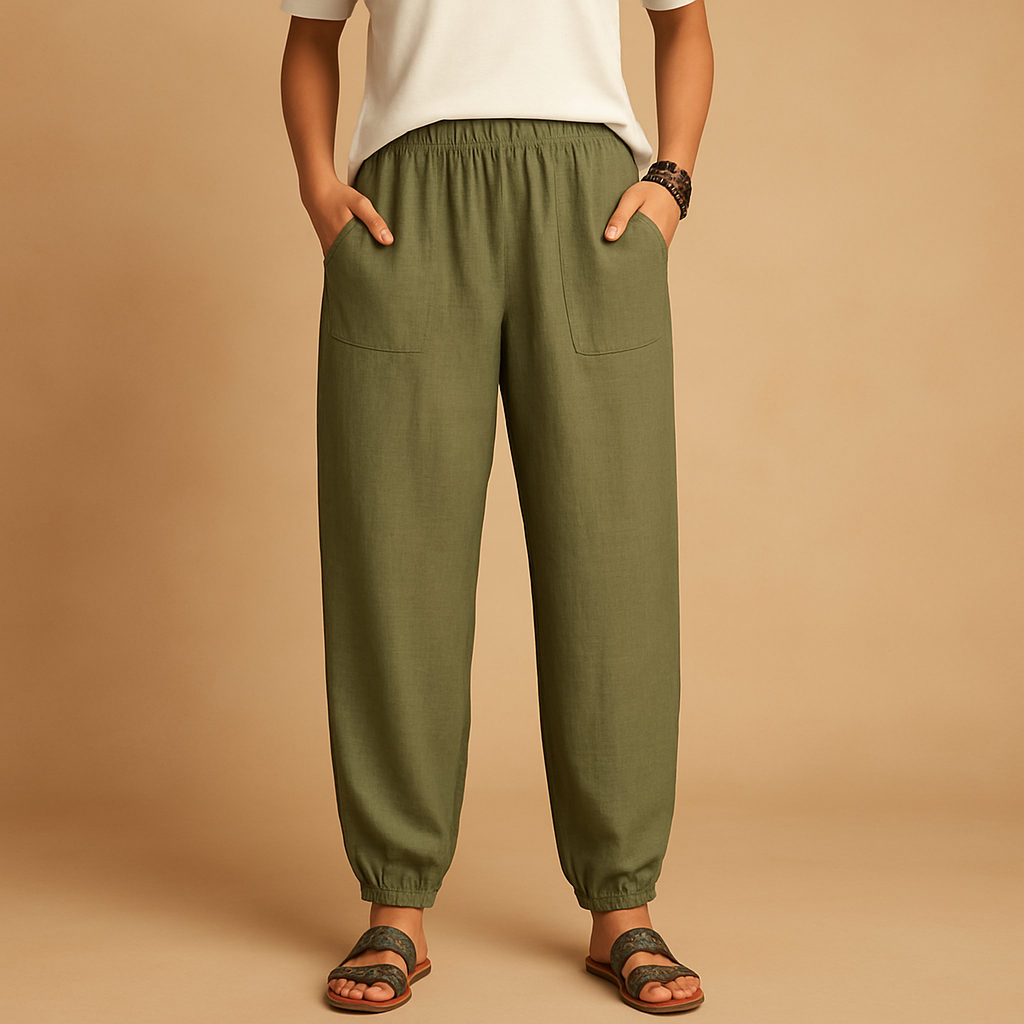 High-waisted linen boho trousers for women | Femke
