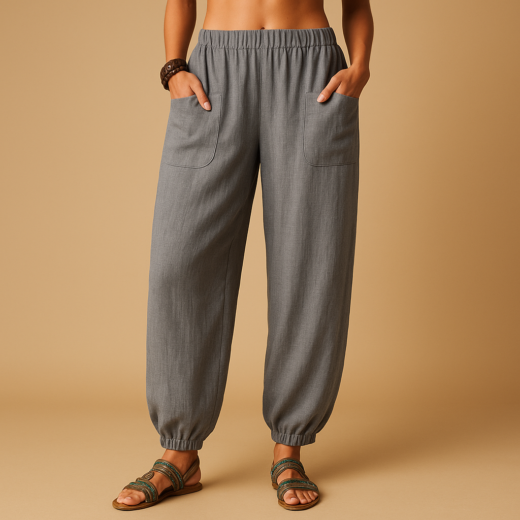 High-waisted linen boho trousers for women | Femke