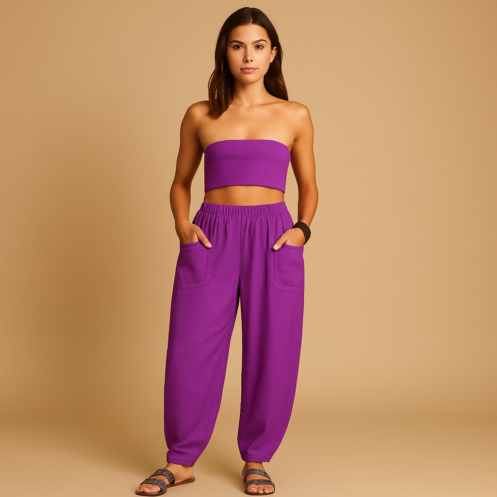 High-waisted linen boho trousers for women | Femke