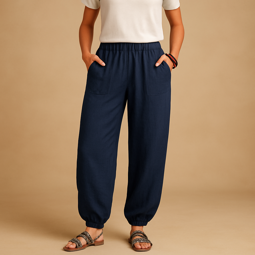 High-waisted linen boho trousers for women | Femke