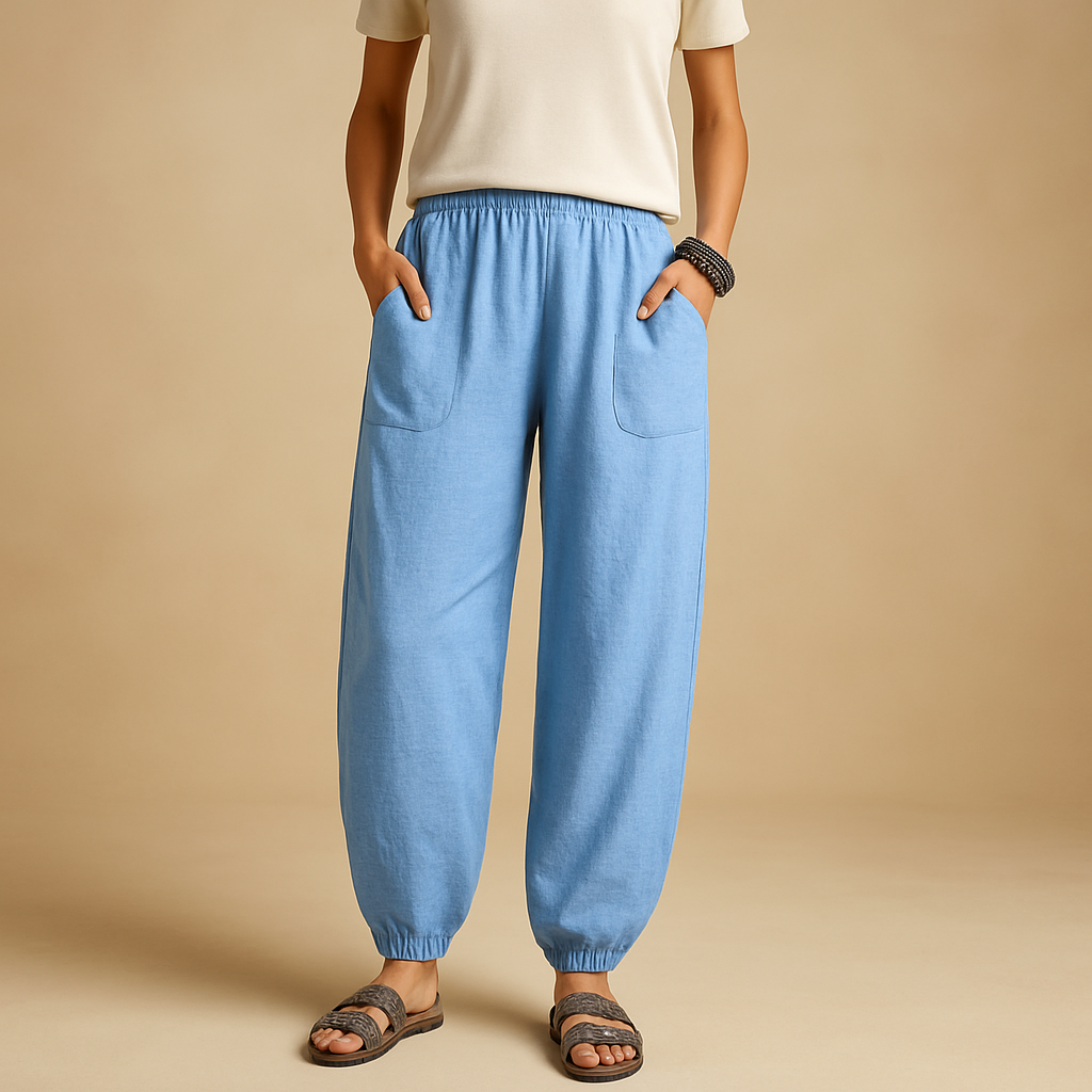 High-waisted linen boho trousers for women | Femke