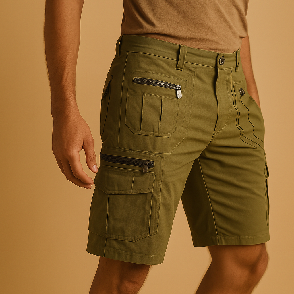 Knee-length cargo shorts with zip and flap pockets for men | Connor