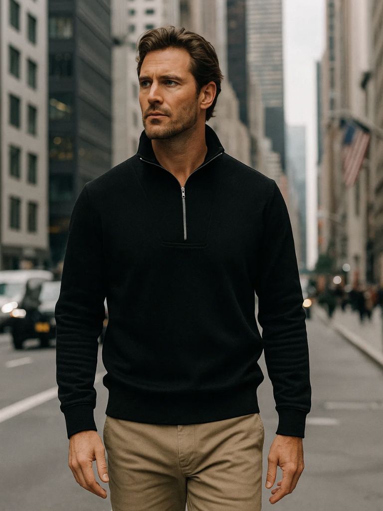 Zip Black Lapel Sports Hoodie Sweatshirt for Men