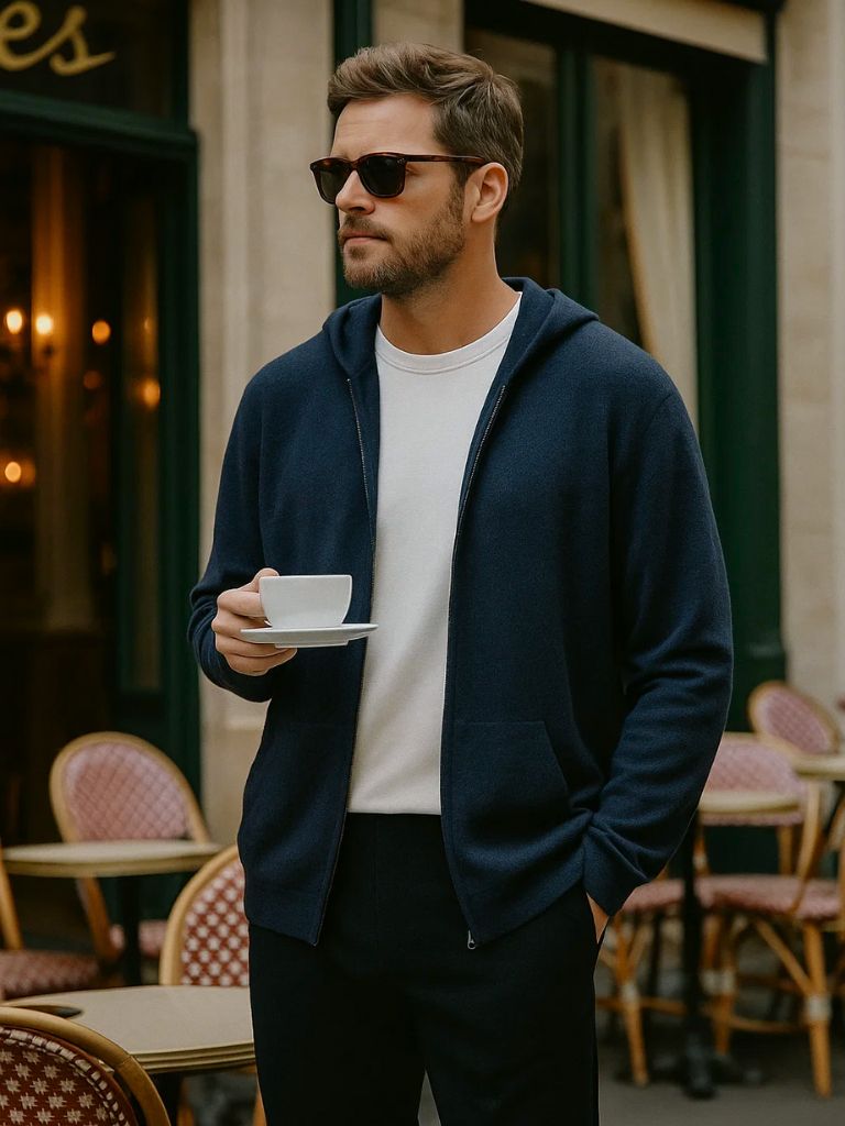 100% Merino Wool Zip Solid Color Sweater for Men