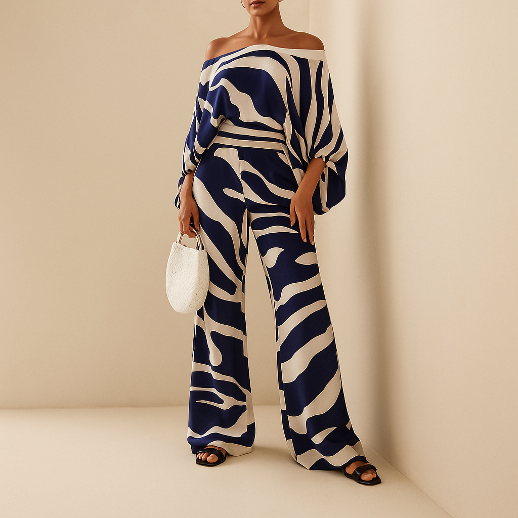 Off-shoulder top and wide-leg trouser set for women | Celina