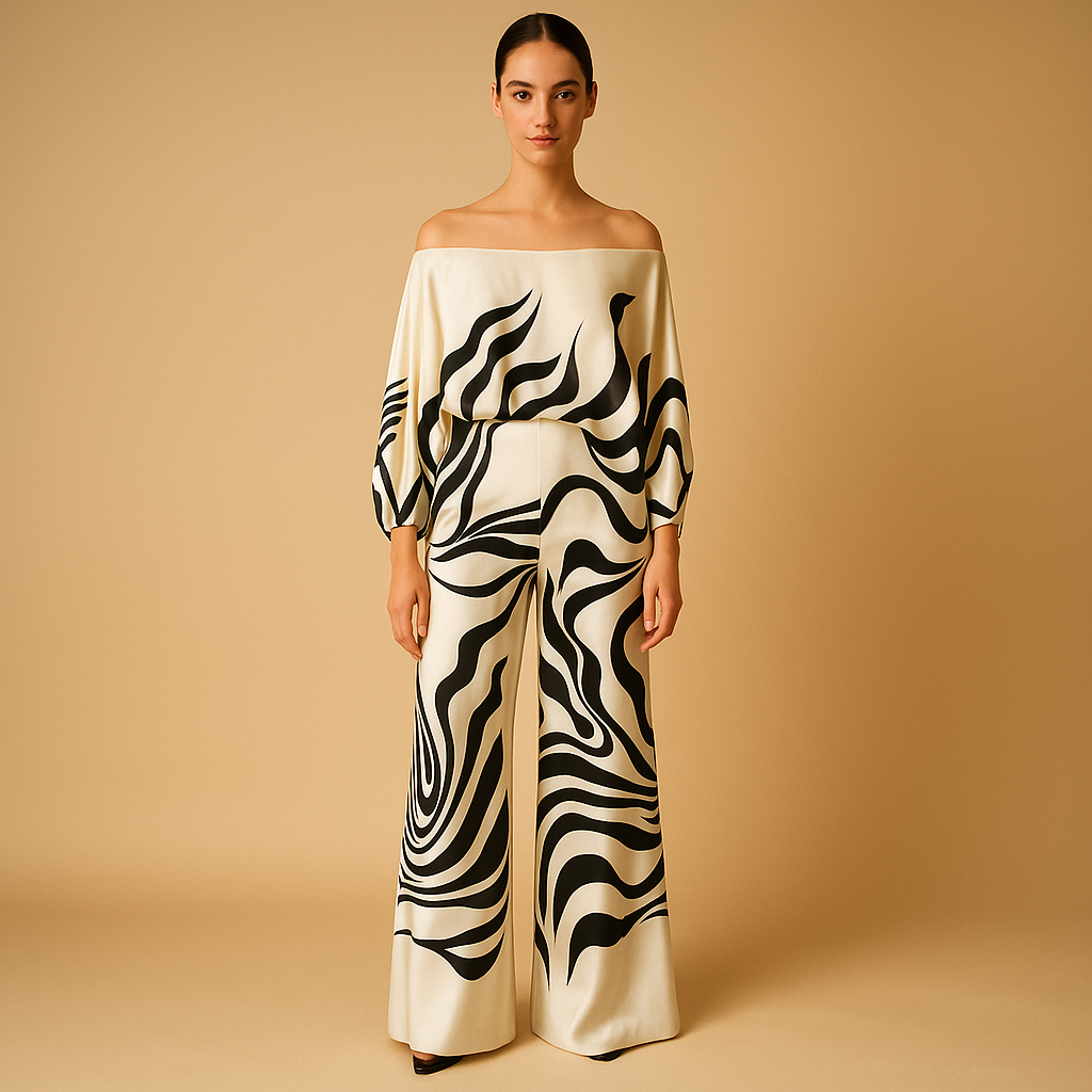 Off-shoulder top and wide-leg trouser set for women | Celina