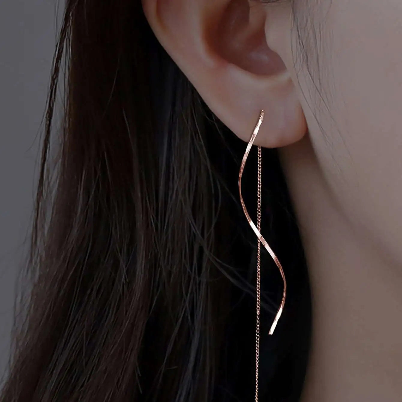 Long Earrings with Wave Design