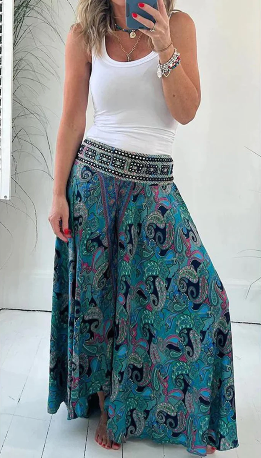 Carla Wide Pants with Summer Print for Women