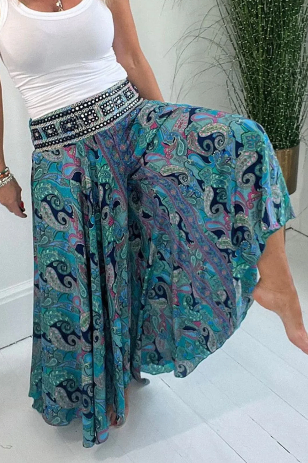 Carla Wide Pants with Summer Print for Women