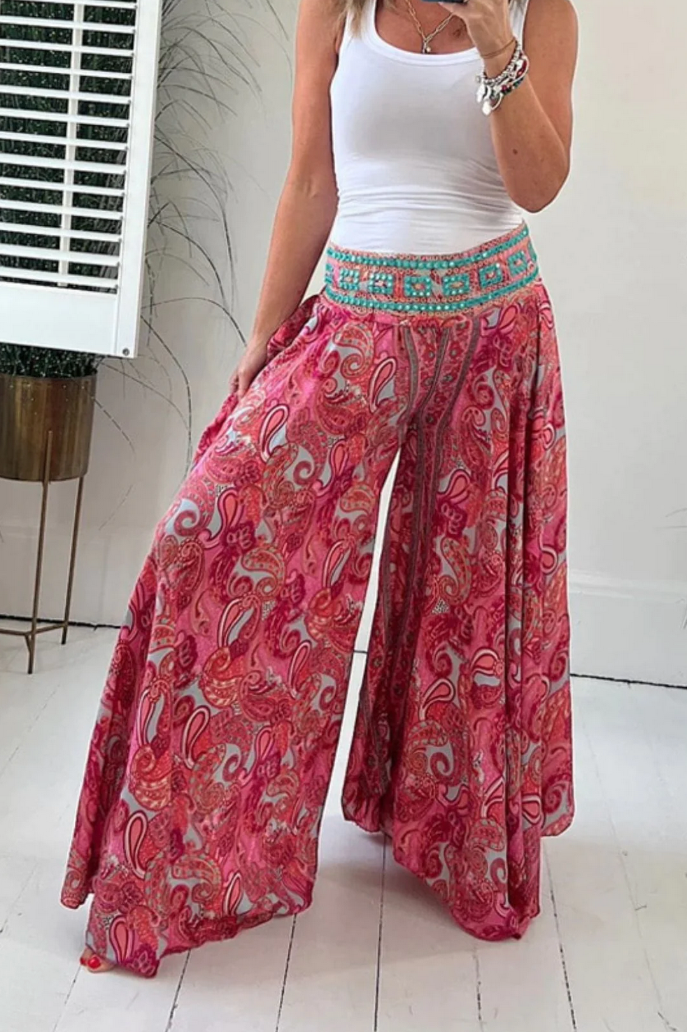 Carla Wide Pants with Summer Print for Women