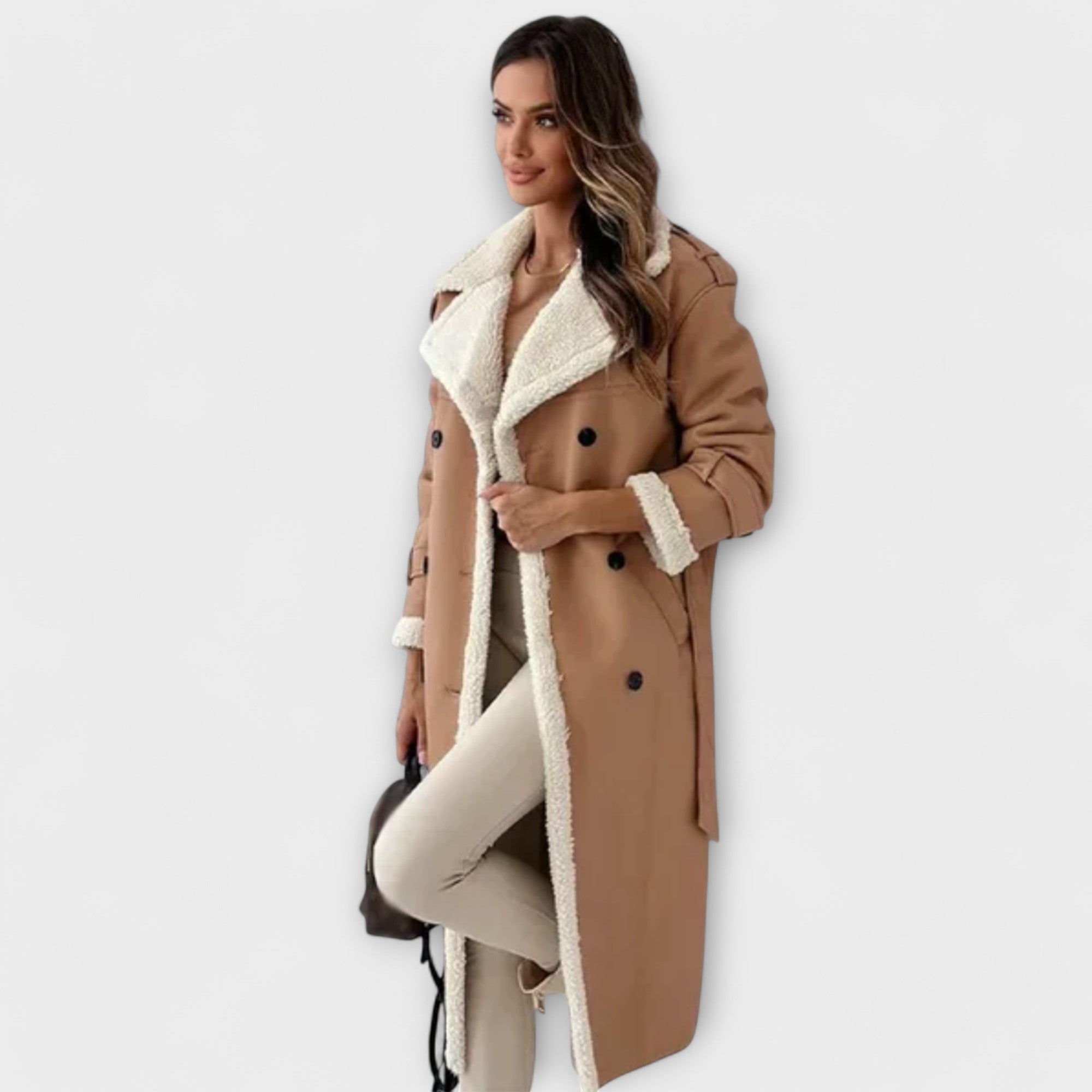 Long classic coat with fleece lining and teddy collars