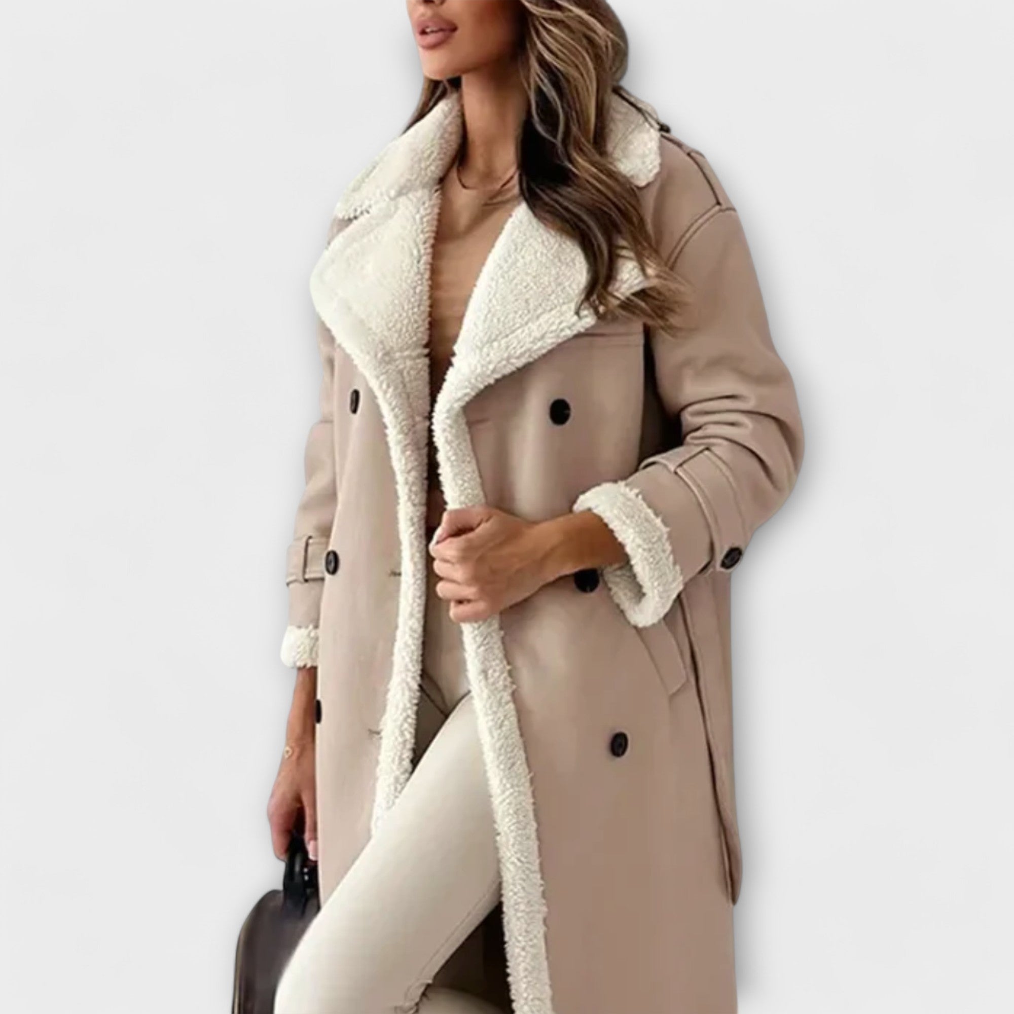 Long classic coat with fleece lining and teddy collars