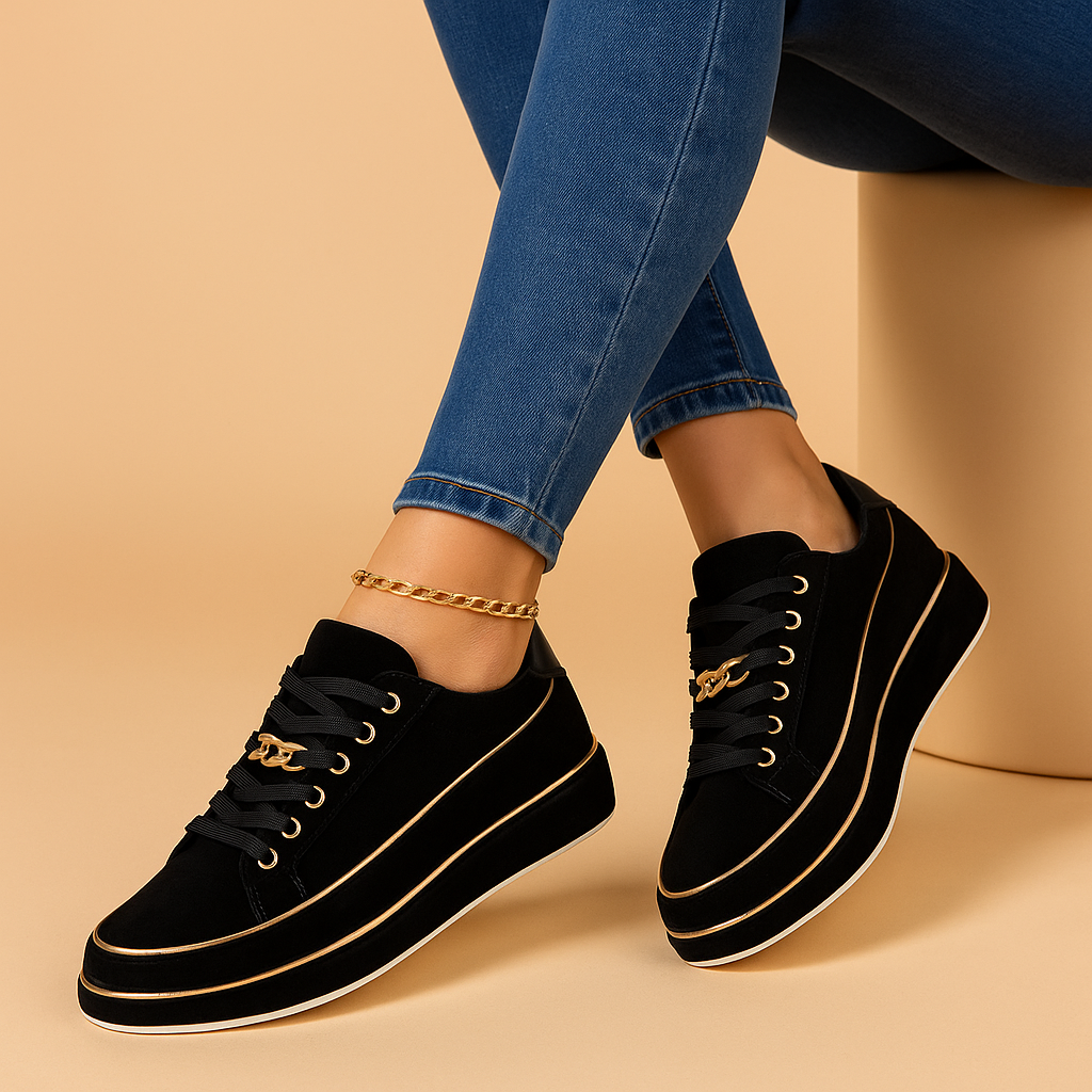 White sneakers for women with gold detail | Isabella