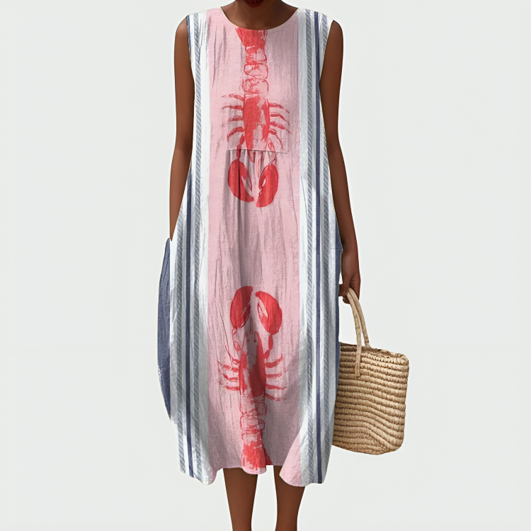 Amela Artistic Lobster Print Midi Dress