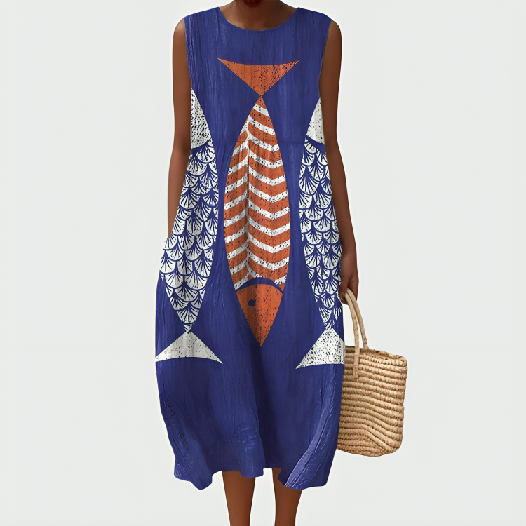 Amara Artistic Fish Print Coastal Dress