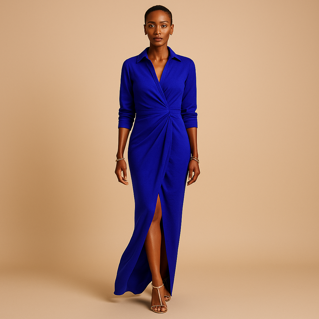 A-line spring dress with half sleeves and V-neck for women | Amira