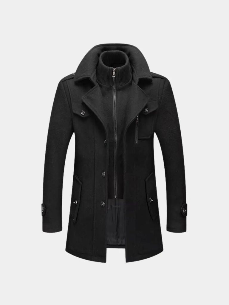 Aristocratic Black Wool Overcoat for Men
