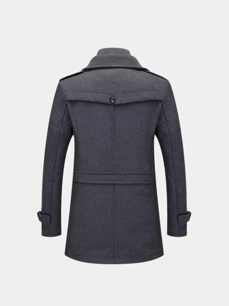 Aristocratic Black Wool Overcoat for Men