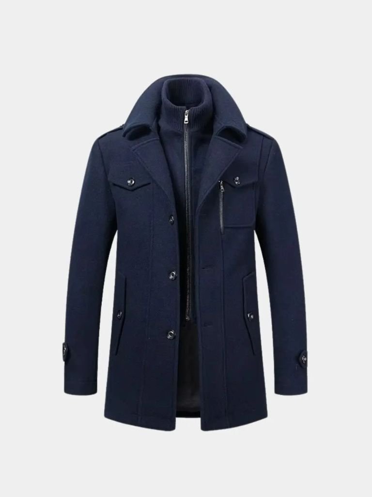 Aristocratic Black Wool Overcoat for Men