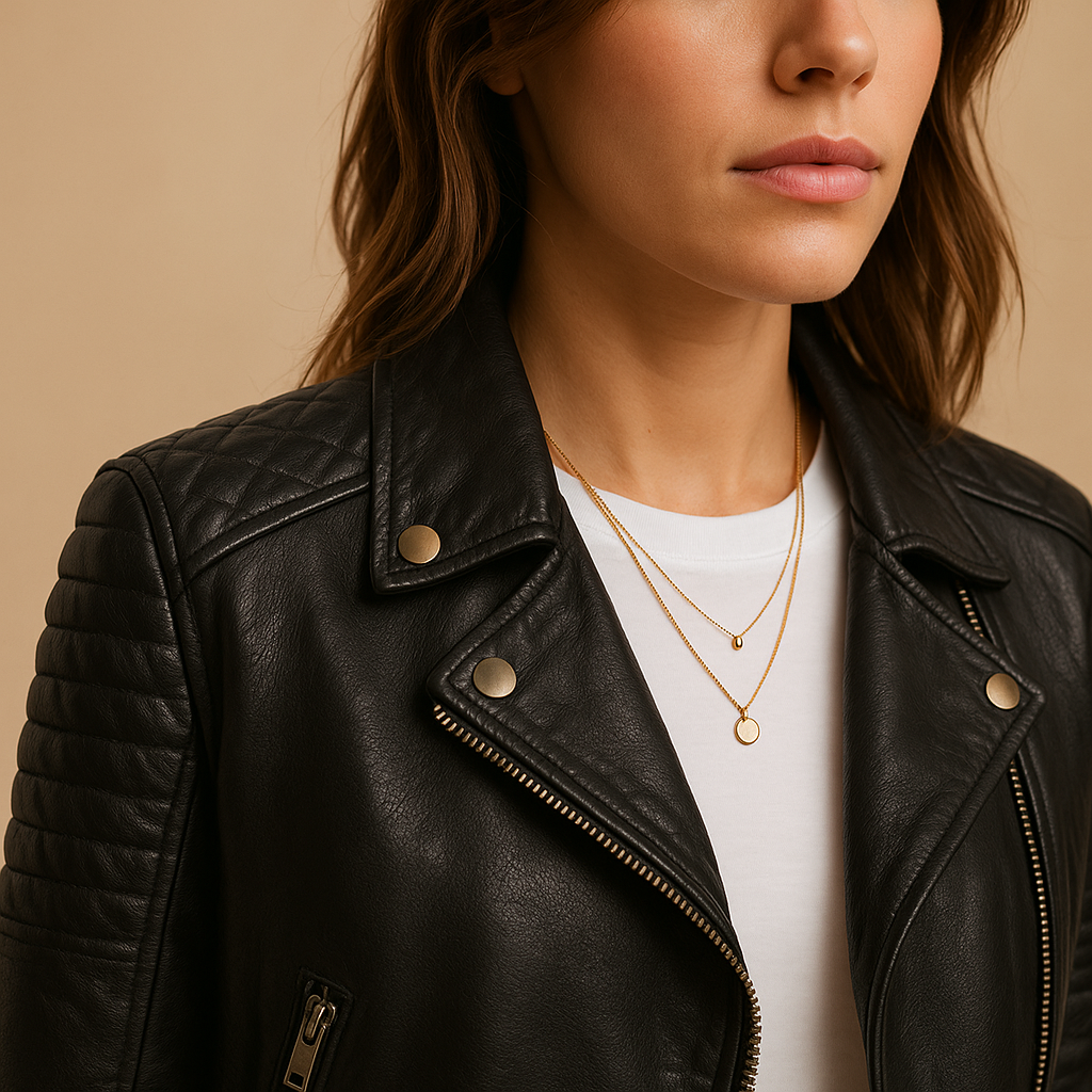 Black faux leather jacket with collar for women | Avalon