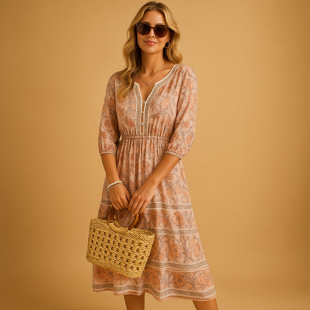 Bohemian summer dress with relaxed fit for women | Lila