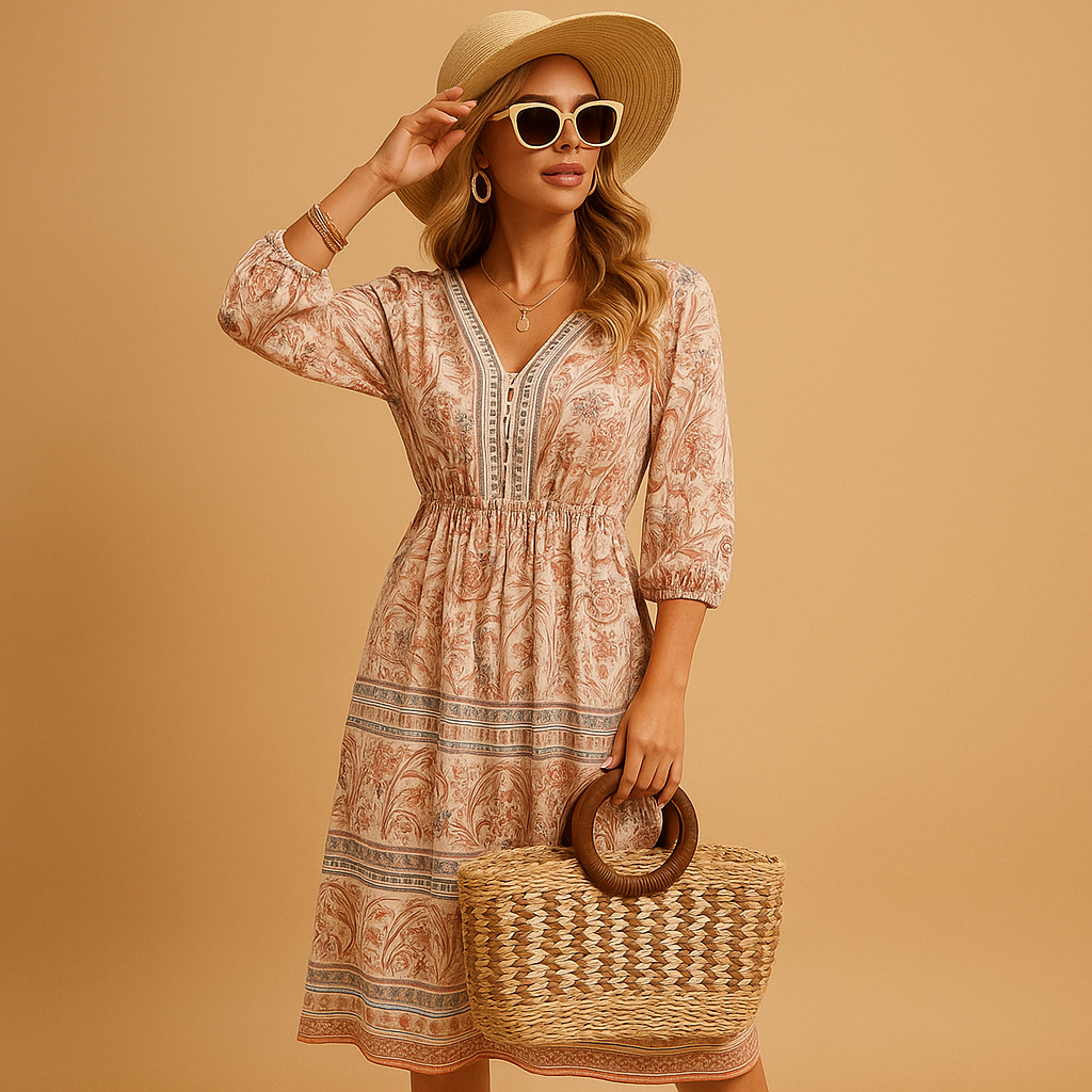 Bohemian summer dress with relaxed fit for women | Lila