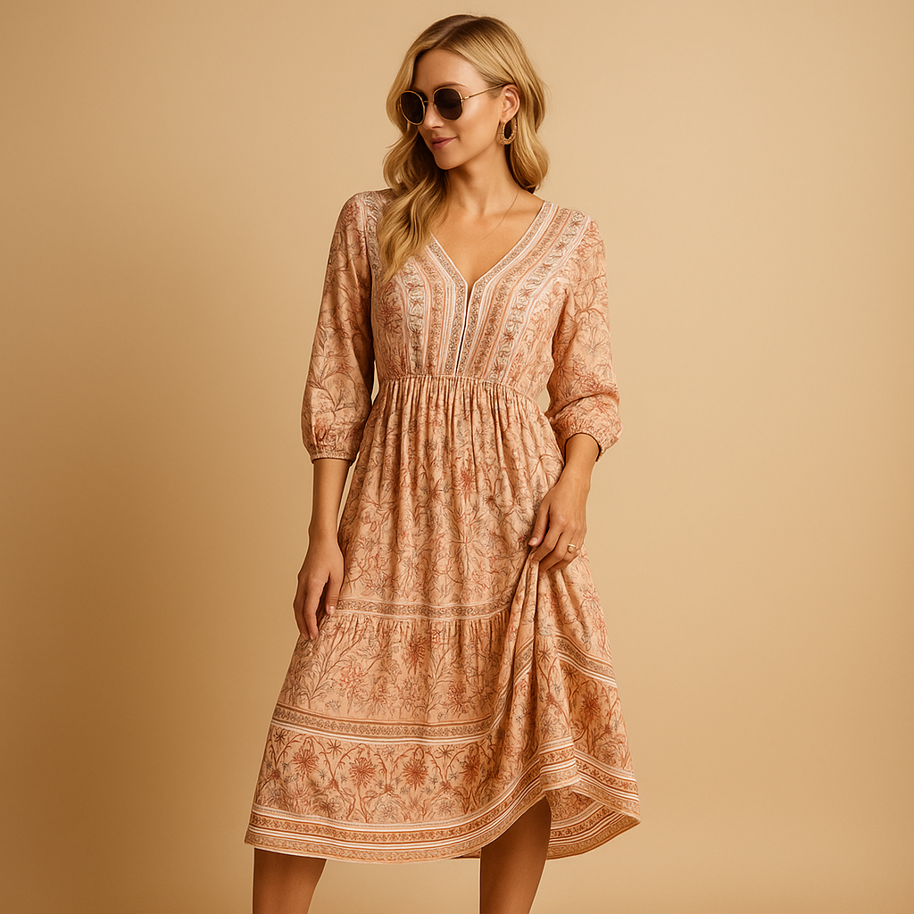 Bohemian summer dress with relaxed fit for women | Lila