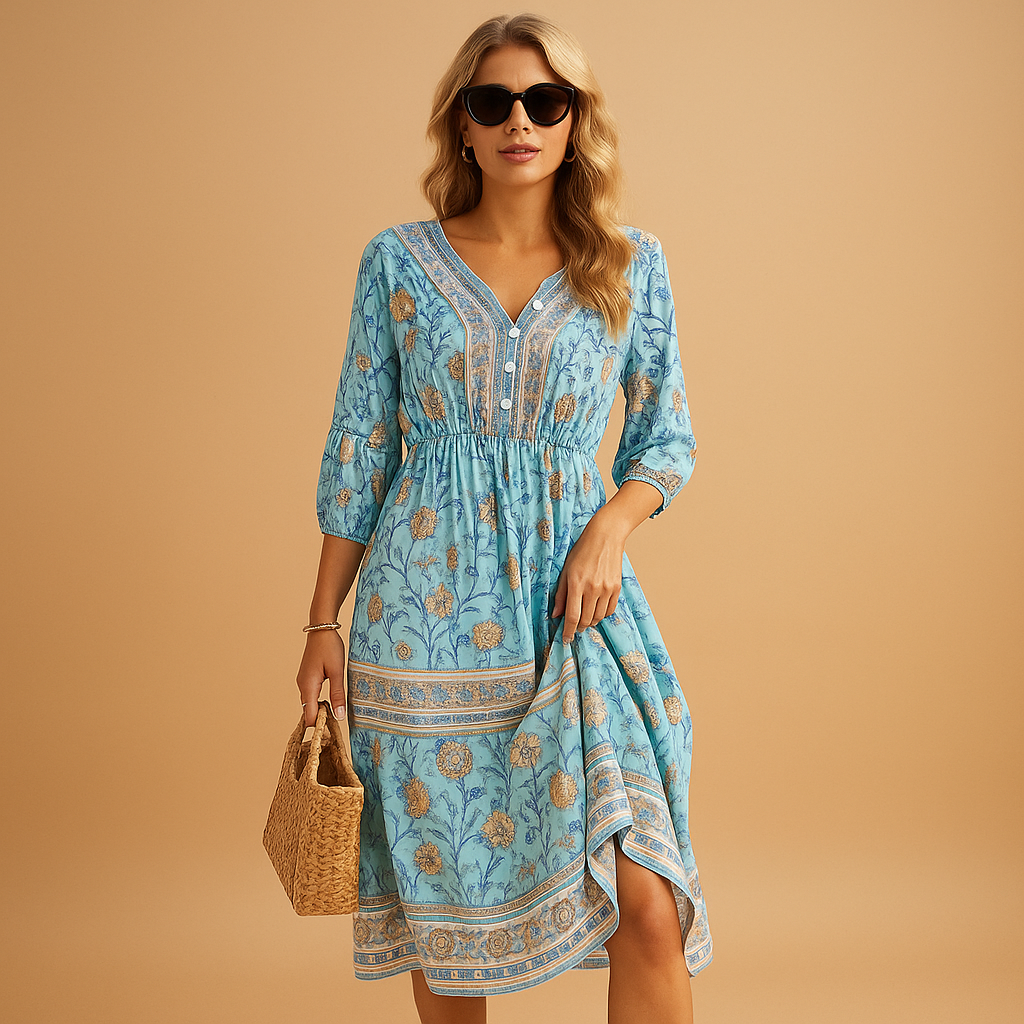 Bohemian summer dress with relaxed fit for women | Lila