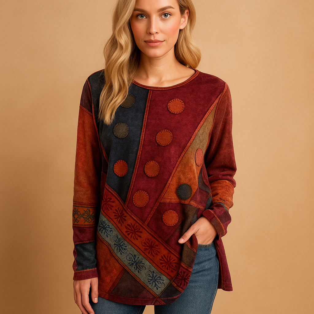 Boho off-shoulder top with ethnic print for women | Layla