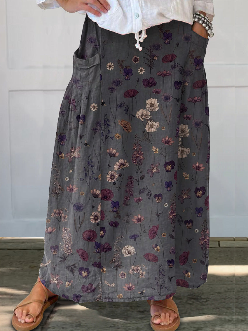 Mara Long Skirt with Floral Print and Pockets for Women