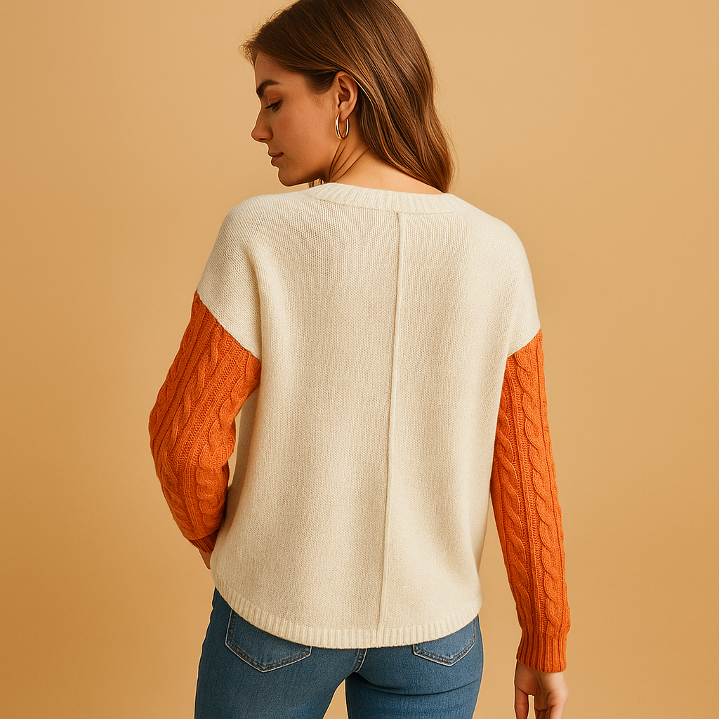 Cable knit sweater with drop shoulder for women | Liana