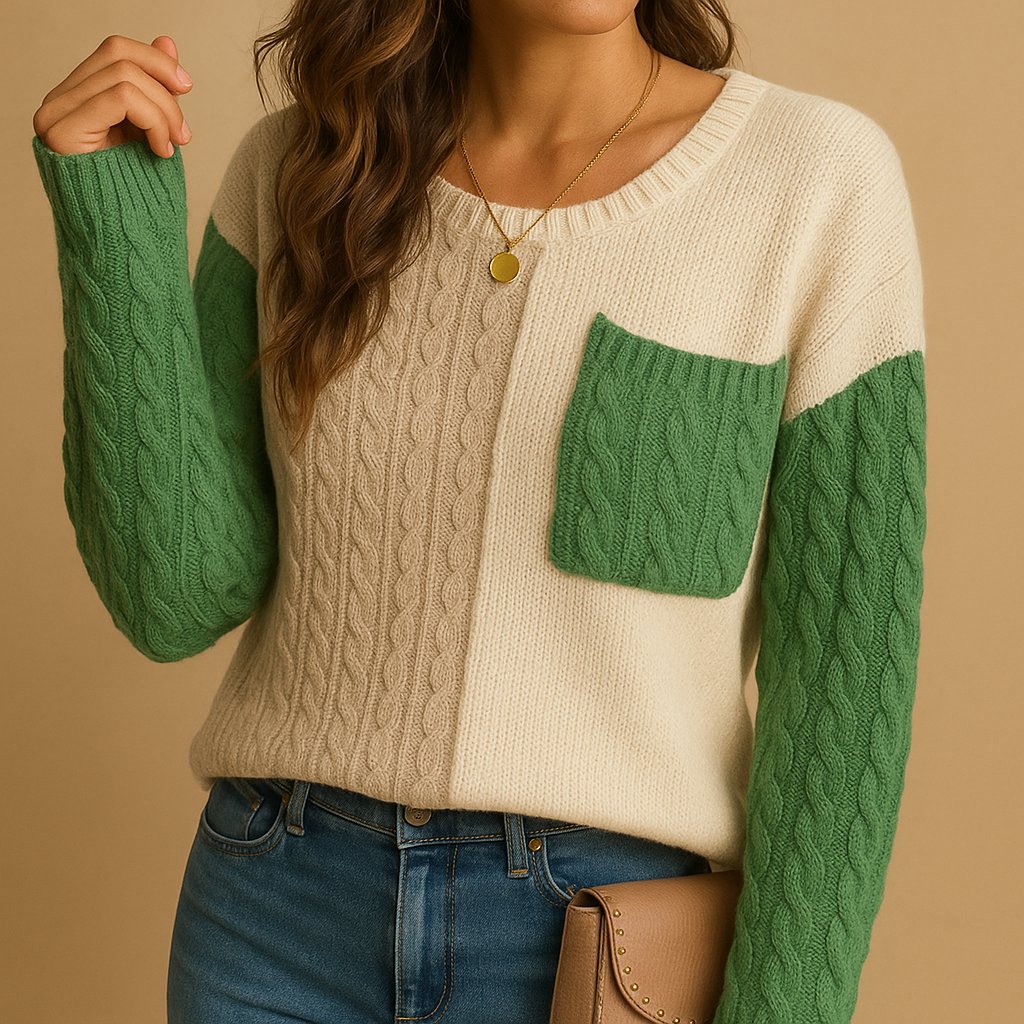 Cable knit sweater with drop shoulder for women | Liana