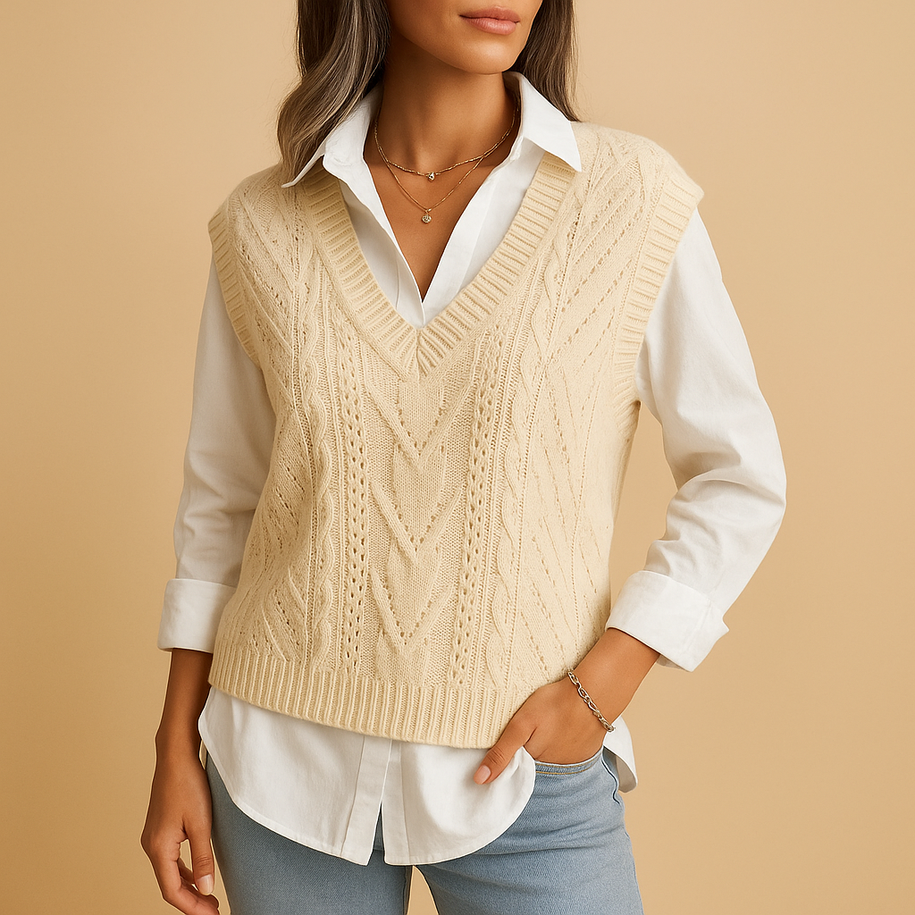 Cable knit V-neck vest for women | Selena