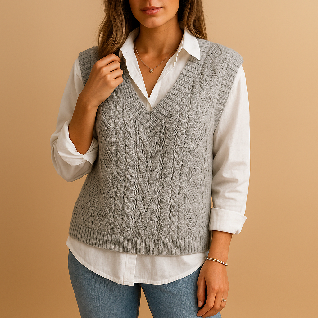 Cable knit V-neck vest for women | Selena