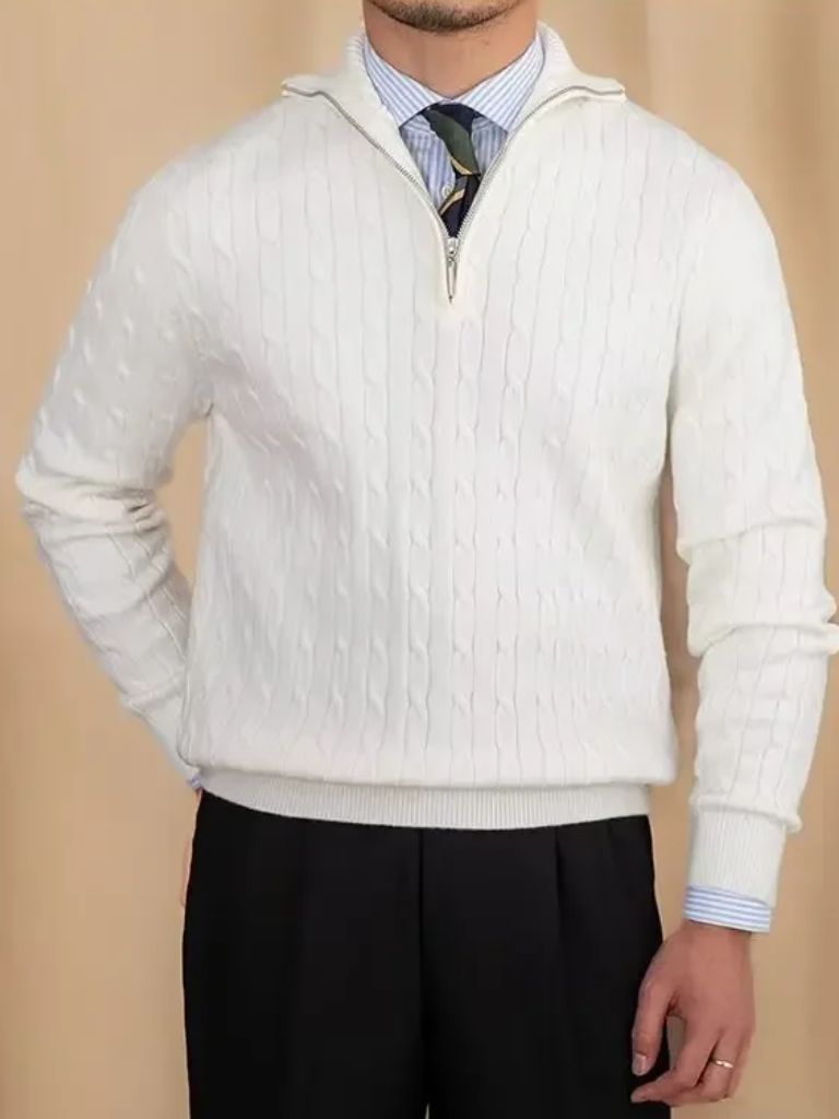 Cable-Knit Zip Neck Sweater for Men