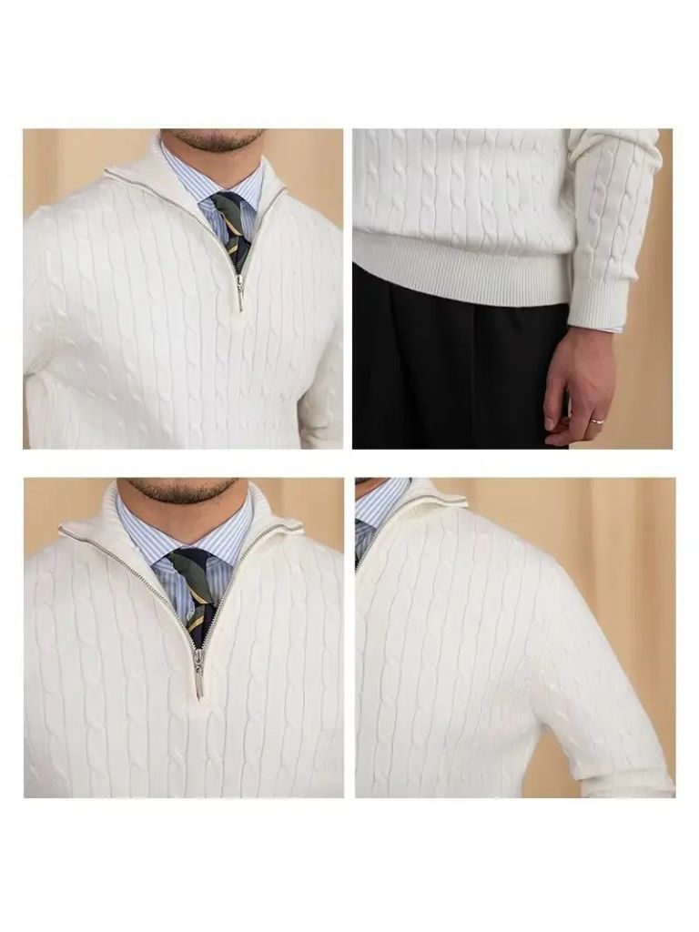 Cable-Knit Zip Neck Sweater for Men