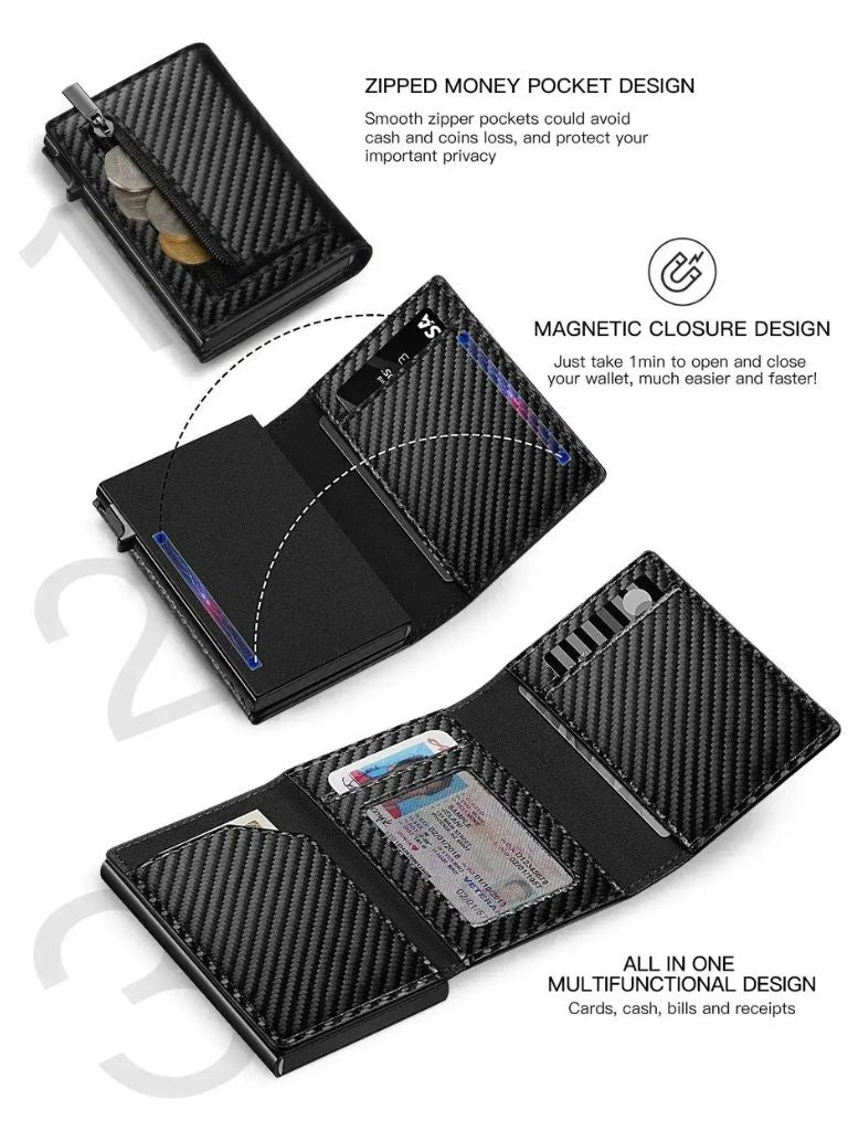 Carbon Fiber Wallet with Air Tag Holder RFID Blocking for Men