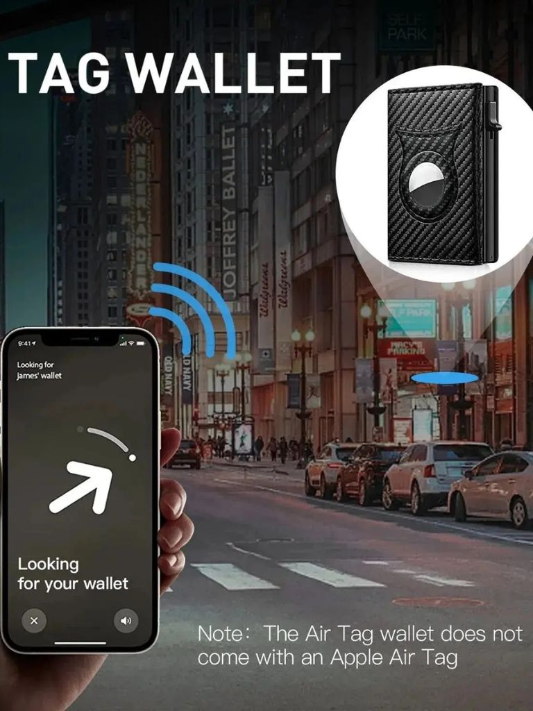 Carbon Fiber Wallet with Air Tag Holder RFID Blocking for Men