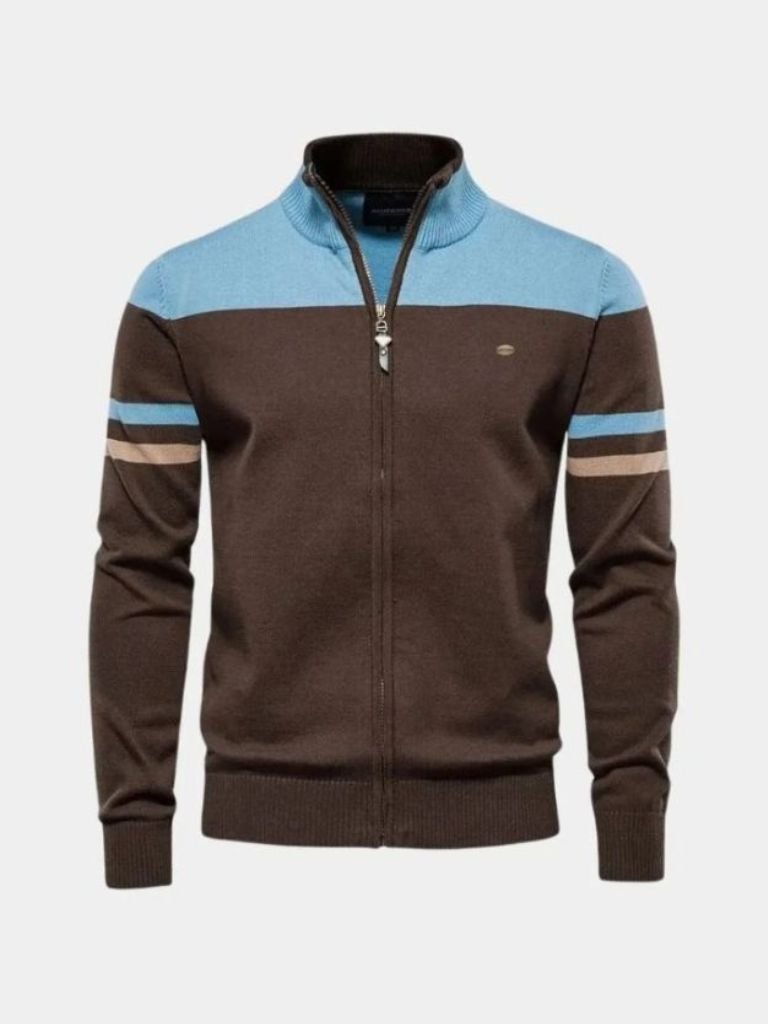 Cardigan Sweater Zipper Standing Collar Knitwear for Men