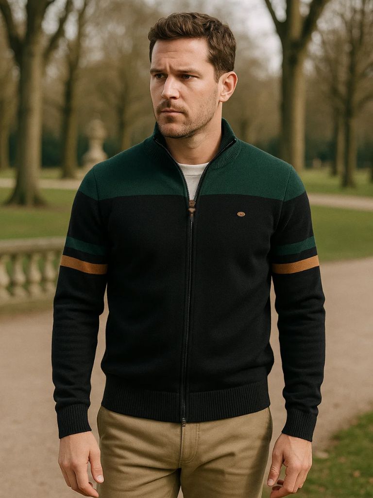 Cardigan Sweater Zipper Standing Collar Knitwear for Men